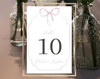 Table Numbers, Christening Table Numbers, Pink Table Numbers, Baptism Table Number Template, Printable Table Numbers, Editable Baptism
