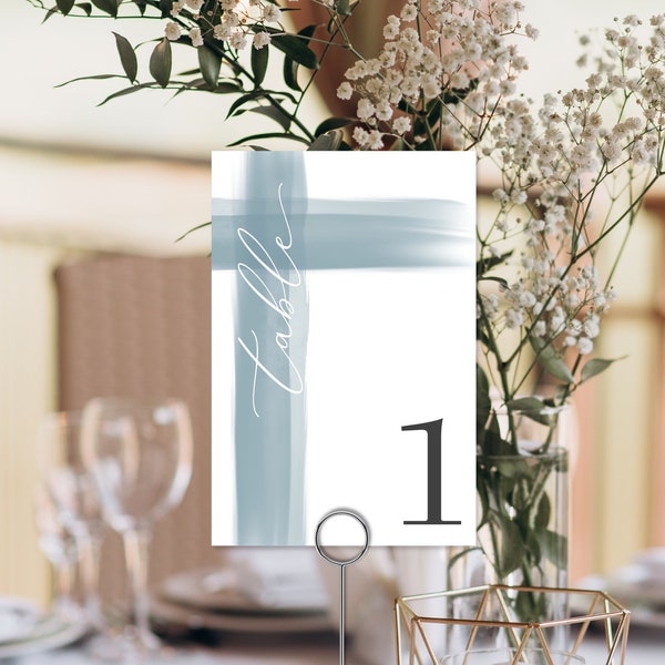 Dusty Blue Modern Printable Table Number , simple number, table decorations DIY Printable , Digital Editable table number
