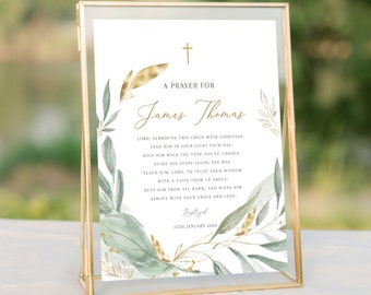 A Prayer for Child Baptism Sign, Greenery Baptism Prayer Sign, Catholic Prayer Sign, Eucalyptus Baptism Signs, Green Prayer sign, printable