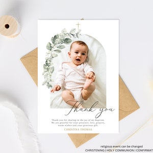 Thank you card Baptism Girl, Christening thank you card, Baptism with photo thank you, Printable Christening, digital girl thank you card