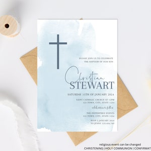 Baptism invitation boy, baby boy baptism invitation, baptism invitation digital, dusty blue baptism invitation, Boy Christening invitation