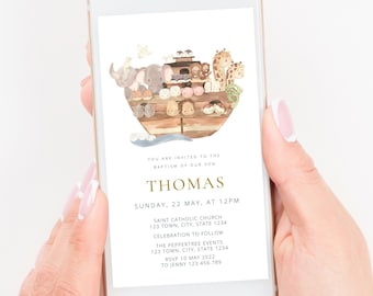 Noah's Ark Baptism Invitation, Noah's Ark Christening Invite, Boy Baptism Invitation religious invite for boy, Girl Baptism Invitation