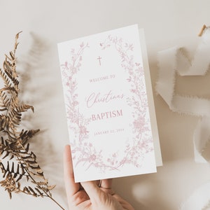 Pink Baptism Program Template, Editable Baptism Program for Girl, Christening Program, Printable Baptism Template Pink and gold