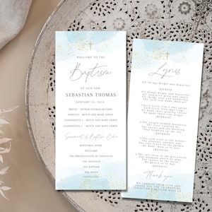 Blue Baptism Program Template, Editable Baptism Program for Boy, Christening Program, Printable Baptism Template Blue and gold