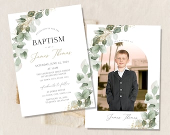 LDS Baptism Invitation Boy, Baptism Invitation, LDS Baptism Invitation, Boy Baptism Invitations Digital, Baptism Announcement, Sage Green