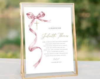 Pink baptism prayer sign template,  Pink prayer sign for girl, printable baptism gift, editable baptism prayer, custom girl baptism, Prayer