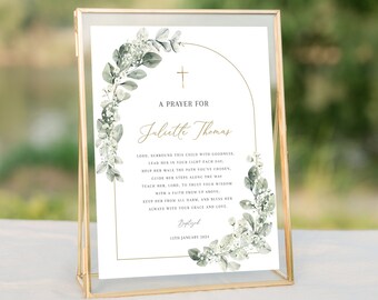 A Prayer for Child Baptism Sign, Greenery Baptism Prayer Sign, Catholic Prayer Sign, Eucalyptus Baptism Signs, Green Prayer sign, printable