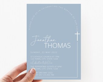 Baptism invitation boy, boy baptism invitation, blue baptism invitation digital download, dusty blue baptism invitation, christening invite