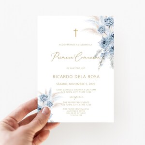 Invitacion a la PRIMERA COMUNION, Primera comunion Invitation In Spanish, Invitaciones comunion, Holy Communion, Religious Invitation