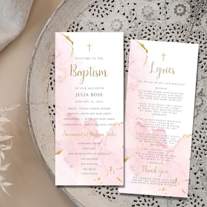 Pink Baptism Program Template, Editable Baptism Program for Girl, Christening Program, Printable Baptism Template Pink and gold