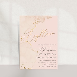 18th birthday invitation, 18th Birthday Invite, Beige and pink birthday invite, Adult birthday , 18th birthday party, Beige Bronze