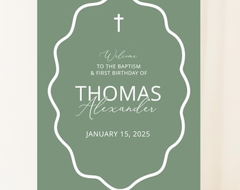 Green Baptism Welcome Sign, First Birthday Baptism sign, Green Christening Welcome Sign, Baptism Welcome Poster, Green Baptism sign decor