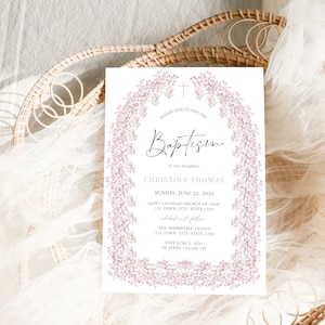 Pink Girls Christening Invitation, Boho Baptism Invitation Template, Printable Christening girls invite, Baptismal Invite Pink Boho Baptism