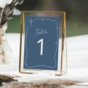 NAVY Blue Modern Printable Table Number , simple number, table decorations DIY Printable , Digital Editable Baptism blue wave table number