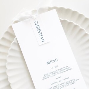 Dusty Blue Menu Template and place card, Baptism Blue Menu, Modern Menu Printable Christening Menu, Baptism Menu place card combo