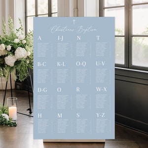 Blue Baptism Seating Poster Template, Alphabetical Order Christening Sign, Editable Blue Boys Table Chart, Digital Download Seating poster