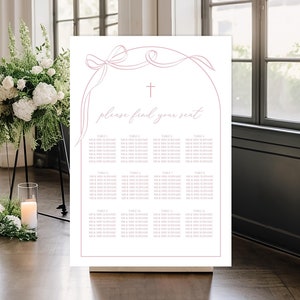 Pink baptism Seating POSTER template, Pink Girl baptism welcome sign, Modern baptism seating plan, printable pink christening sign