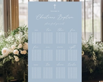 Dusty Blue Baptism Seating Plan Template, Printable Modern Christening Sign, Editable Blue Boys Table Chart, Instant Download Seating Poster