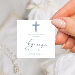 Dusty Blue Cross watercolor cross Baptism Bonbonniere Printable Tag ,Thank You Tags simple, DIY Printable , Digital Editable Invitation