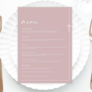 Dusty Pink Menu Template add Guest Names, Modern Wedding Place Card Dinner Menu,  Printable, Digital Download, Editable Dusty Pink Rose