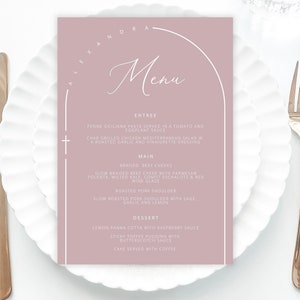Dusty Pink Menu Template add Guest Names, Modern Baptism Place Card Dinner Menu,  Printable, Digital Download, Editable Dusty Rose