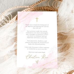 Thank you card Baptism Girl, Christening thank you card, Baptism thank you card for attending, Printable Christening, digital thank you card