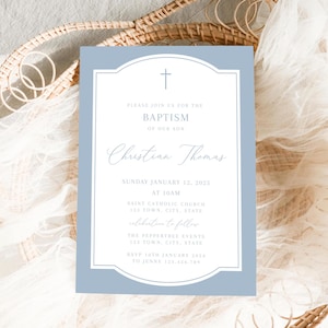 Baptism invitation Boy, Christening invitations boy, dusty blue baptism invitation, Boys Blue Invite, baptism invitation digital download