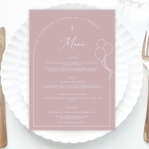 Pink Baptism Menu, Dusty Pink Christening Menu, Religious Menu for baptism decor, Pink rose menu with cross, "5 x 7" DIY Printable menu