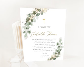 A Prayer for Child Baptism Sign, Greenery Baptism Prayer Sign, Catholic Prayer Sign, Eucalyptus Baptism Signs, Green Prayer sign, printable