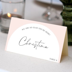 Pink Baptism Place card, Editable Place Card Template, 3.5x2" Folded, Simple placecard, DIY Printable card, Arch Editable Pink girl baptism