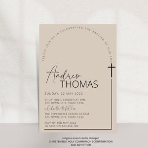 Almond Milk Black Arch Editable Cross White Baptism / Holy Communion / Confirmation Cross Invitation digital download Invite