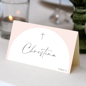 Pink Baptism Place card, Editable Place Card Template, 3.5x2" Folded, Simple placecard, DIY Printable card, Arch Editable Pink girl baptism