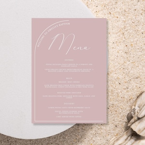 Pink Baptism Menu, Dusty Pink Christening Menu, Religious Menu for baptism decor, Pink rose menu with cross, "5 x 7" DIY Printable menu