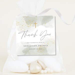 Baptism Thank You Tag Template, Boho Christening Thank You Tags, Editable Baptism Tags, Editable Green Tag, Communion