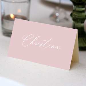 Pink Editable Place Card Template, 3.5x2" Folded, Simple script font , DIY Printable card, Pink baptism place card