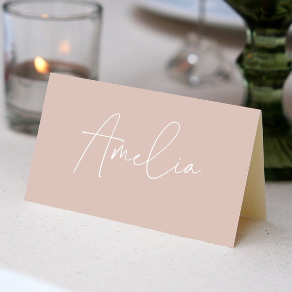 Dusty Pink Editable Place Card Template, 3.5x2" Folded, Simple script font , DIY Printable  card