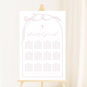 Pink baptism Seating POSTER template, Pink Girl baptism welcome sign, Modern baptism seating plan, printable pink christening sign