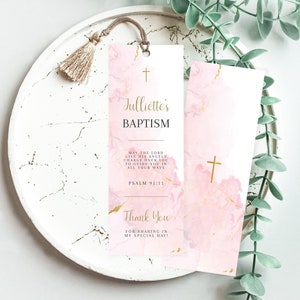 Pink Baptism Bookmark template, Personalized Baptism Bookmark, Pink Baptism Bookmark, Custom Bookmark Keepsake, Printable Christening Favor