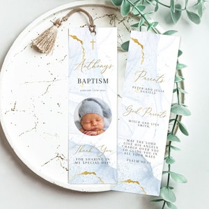 Baptism Bookmark template, Personalized Baptism Bookmark, Blue Baptism Bookmark, Custom Bookmark Keepsake, Printable Christening Favors