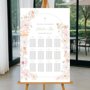 Pink Seating Chart POSTER, Butterfly Baptism sign, Christening welcome SIGN, Pink baptism poster, Floral wild flower seating welcome poster