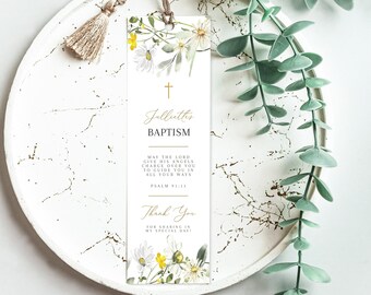 Baptism Bookmark template, Personalized Baptism Bookmark, Wildflower Baptism Bookmark, Custom Bookmark Keepsake, Printable Christening Favor
