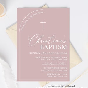 Dusty Pink Baptism Invitation Girl, Christening Invitation, Arch Baptism Invite Printable, Pink Christening Invitation, Holy Communion