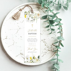 Baptism Bookmark template, Personalized Baptism Bookmark, Wildflower Baptism Bookmark, Custom Bookmark Keepsake, Printable Christening Favor