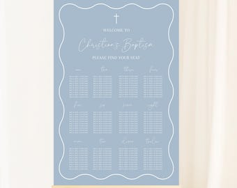 Dusty Blue Baptism Seating Plan Template, Printable Modern Christening Sign, Editable Blue Boys Table Chart, Instant Download Seating Poster