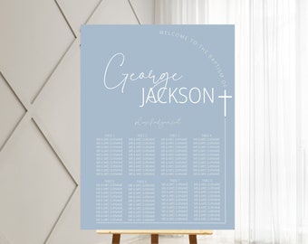 Dusty Blue Baptism Seating Plan Template, Printable Modern Christening Sign, Editable Blue Boys Table Chart, Instant Download Seating Poster