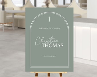 Green Baptism Welcome Sign Poster, Green Christening Welcome Sign, Modern Baptism Welcome Poster, Arch Green Baptism Poster sign