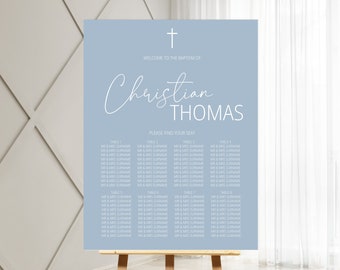 Dusty Blue Baptism Seating Plan Template, Printable Modern Christening Sign, Editable Blue Boys Table Chart, Instant Download Seating Poster