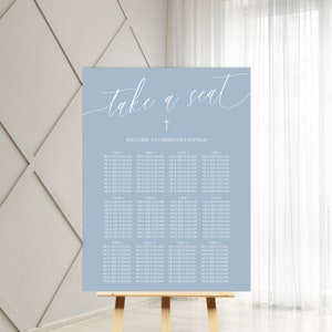 Dusty Blue Baptism Seating Plan Template, Printable Modern Christening Sign, Editable Blue Boys Table Chart, Instant Download Seating Poster
