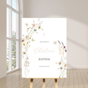 Pink WELCOME POSTER, Butterfly Baptism sign / Christening welcome SIGN, Pink baptism poster, Floral wild flower welcome poster - tb1234