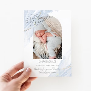Modern Editable Photo Baby Birth Announcement Card Template: Instant Download, Newborn Cards with Picture, Welcome Heart Baby Thank You Arch